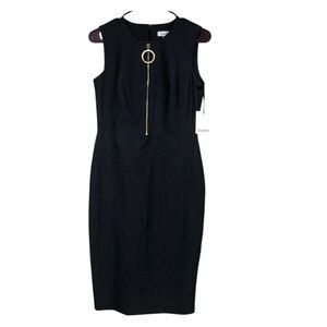 NWT Calvin Klein Blue Sleeveless Sheath Dress Size 4  Zip Front Career Cocktail